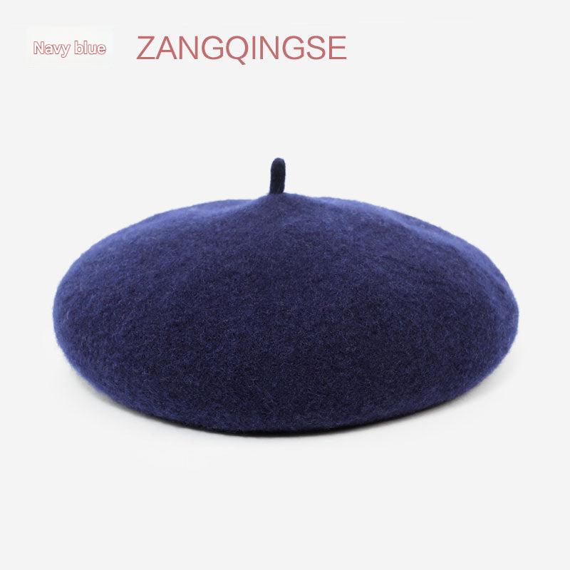 Warm red wool beret hat for women