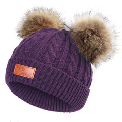 Cute pom-pom knit hat in black for kids