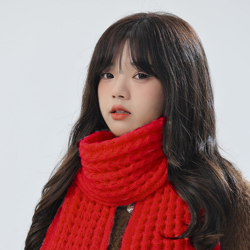 Brown knit hat and scarf combo for winter warmth