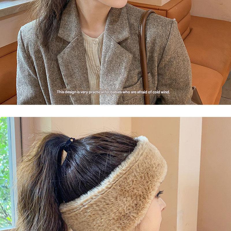 Fleece-lined winter ear warmer beanie in black
