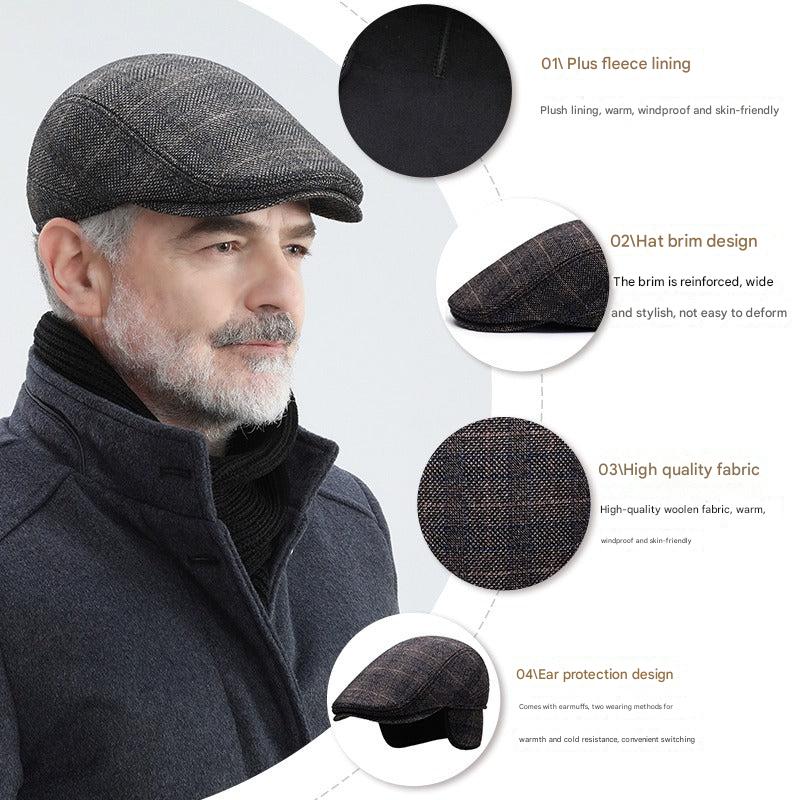 Vintage plaid beret hat side view