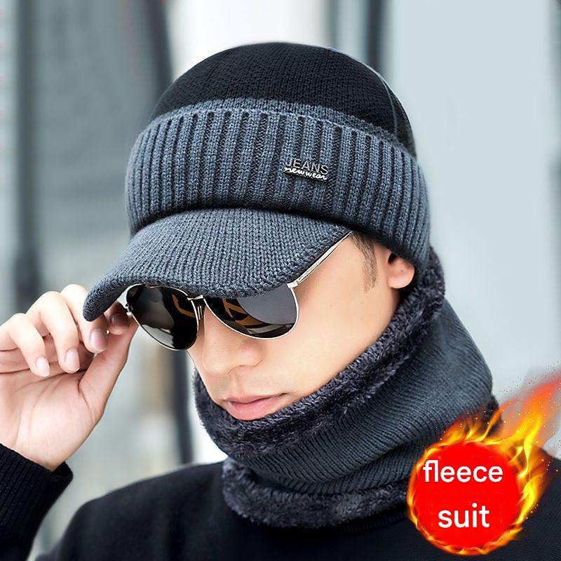Close-up of fleece lined winter hat and scarf set