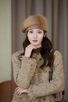 Elegant winter beret hat worn by a model