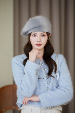 Fashionable outdoor styling with the rabbit fur beret