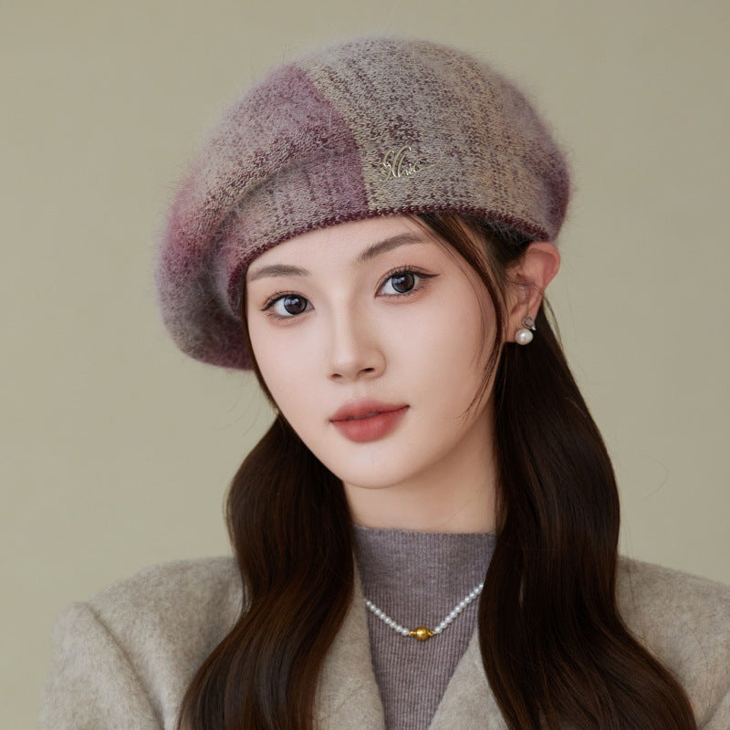 Rabbit fur beret with cozy inner lining