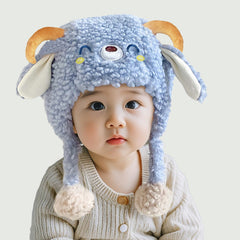Close-up of plush cartoon baby beanie hat