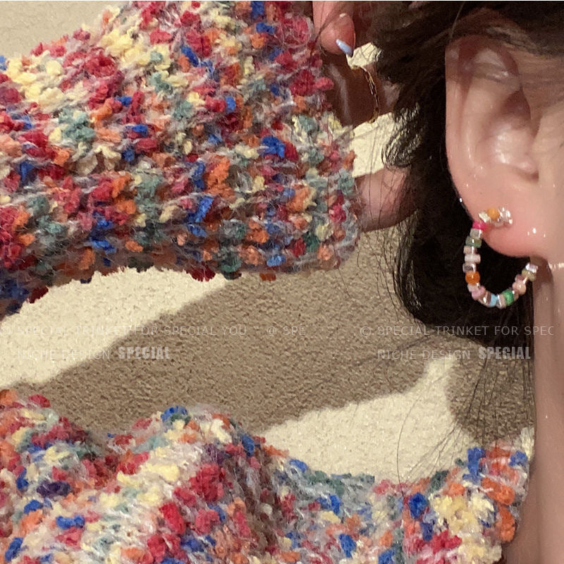 Dopamine Delight colourful beaded silver stud earrings image 6