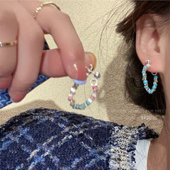 Dopamine Delight colourful beaded silver stud earrings image 8