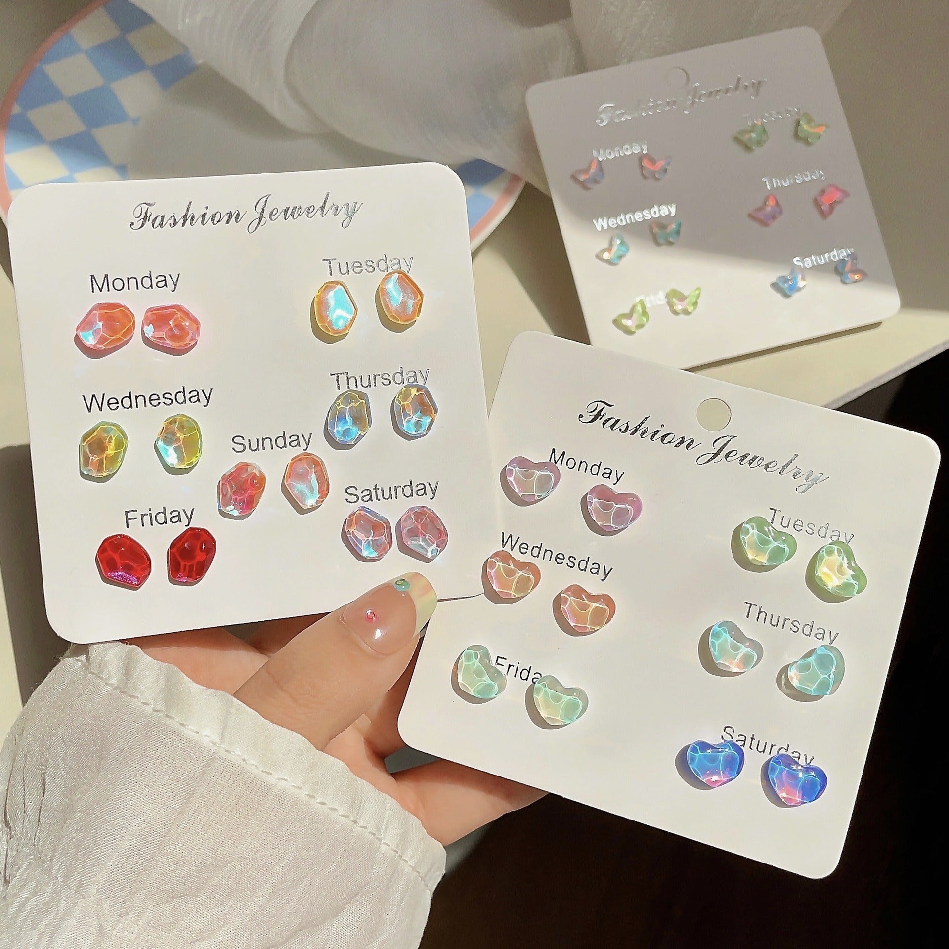 Colourful Butterfly Stud Earrings on model
