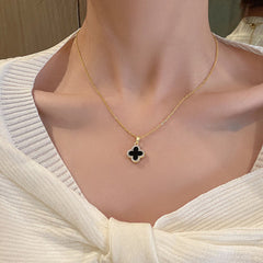 Back view of the four-leaf clover necklace showcasing clasp