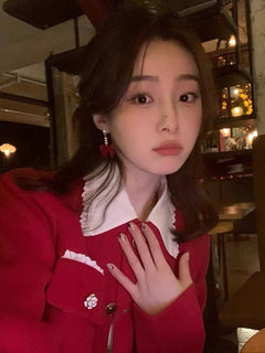 Fashion jewellery red velvet bow earrings