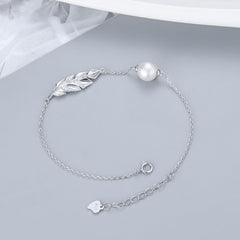 elegant silver leaf bracelet side view