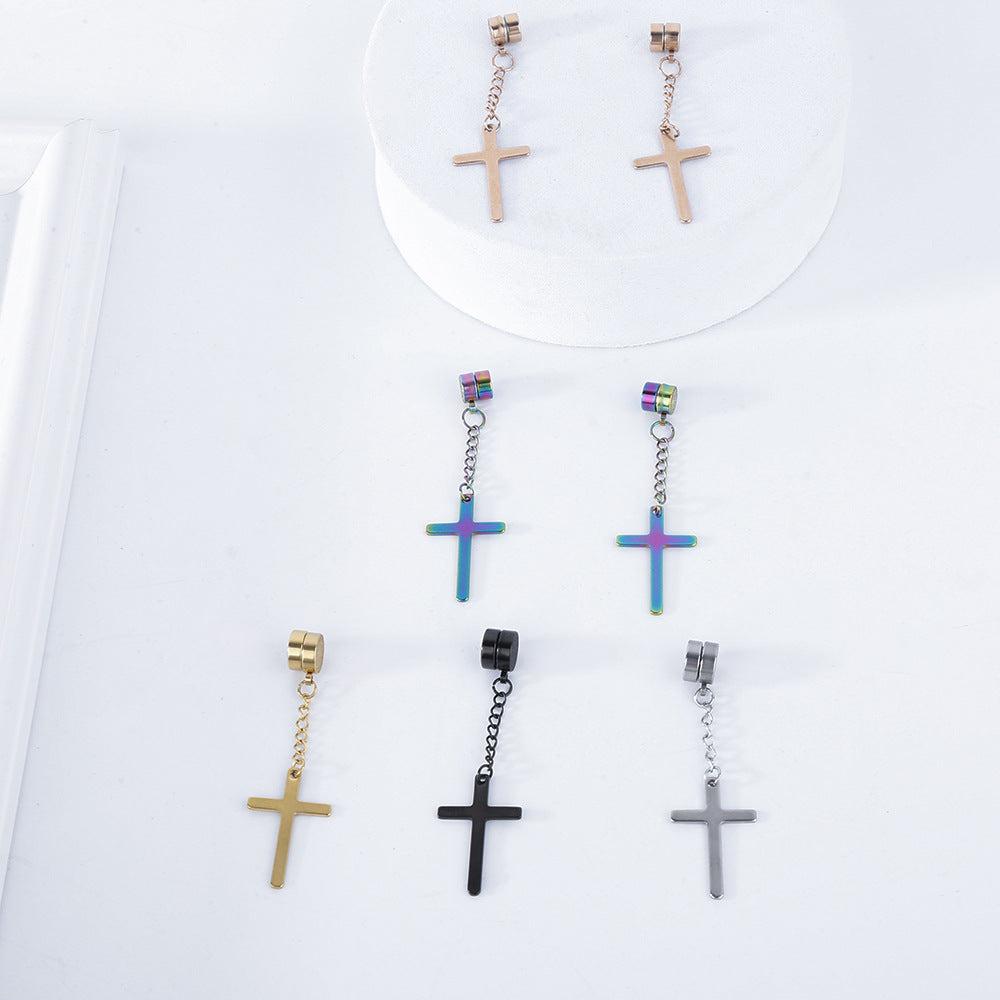 Lifestyle shot of cross chain earrings
