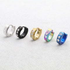 Chic unisex stainless steel hoop earrings with three stones