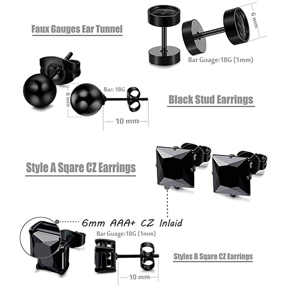 Gift Packaged Men's Black Zircon Earrings Image 5