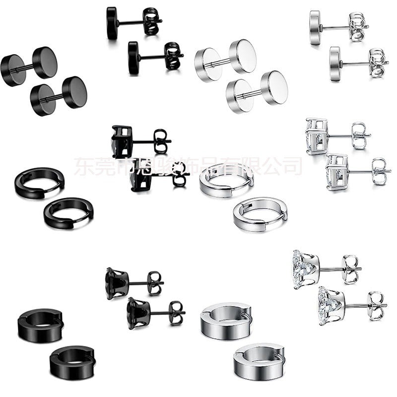 Black zirconia earrings on model
