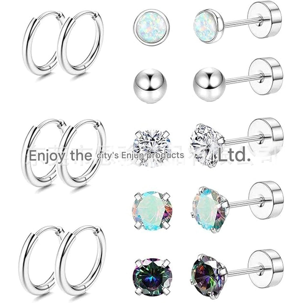 Stylish Stainless Steel Geometric Earrings Set Image 3