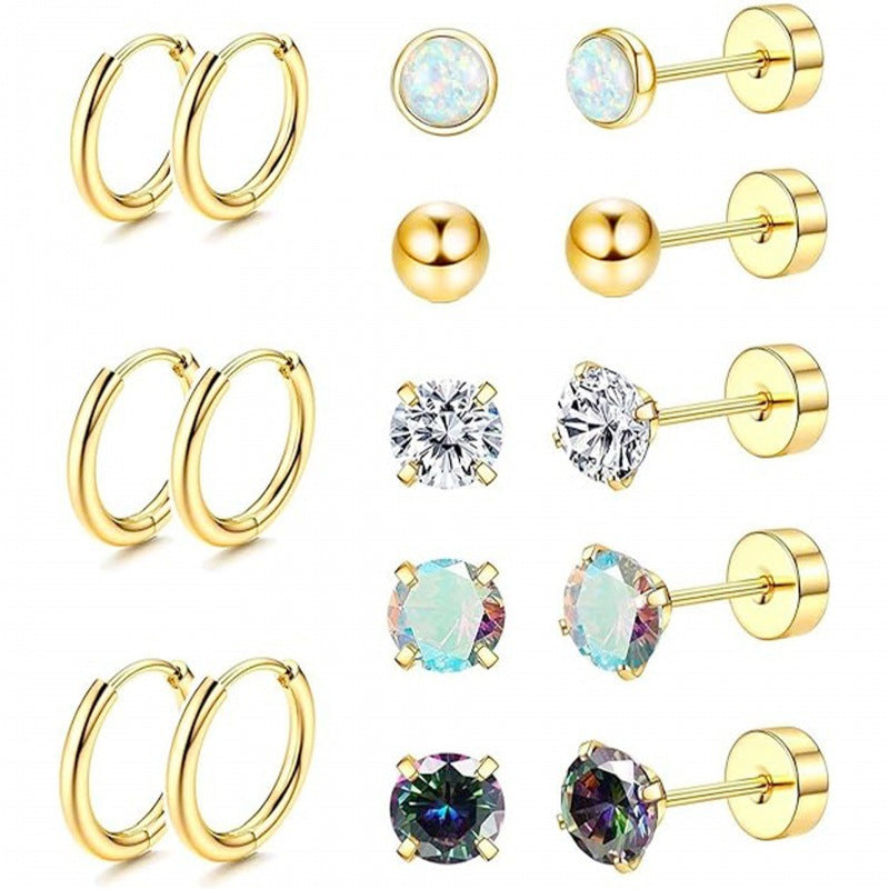 Stylish Stainless Steel Geometric Earrings Set Image 8