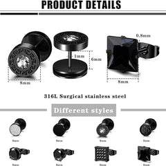 Black stainless steel earrings set for men and women