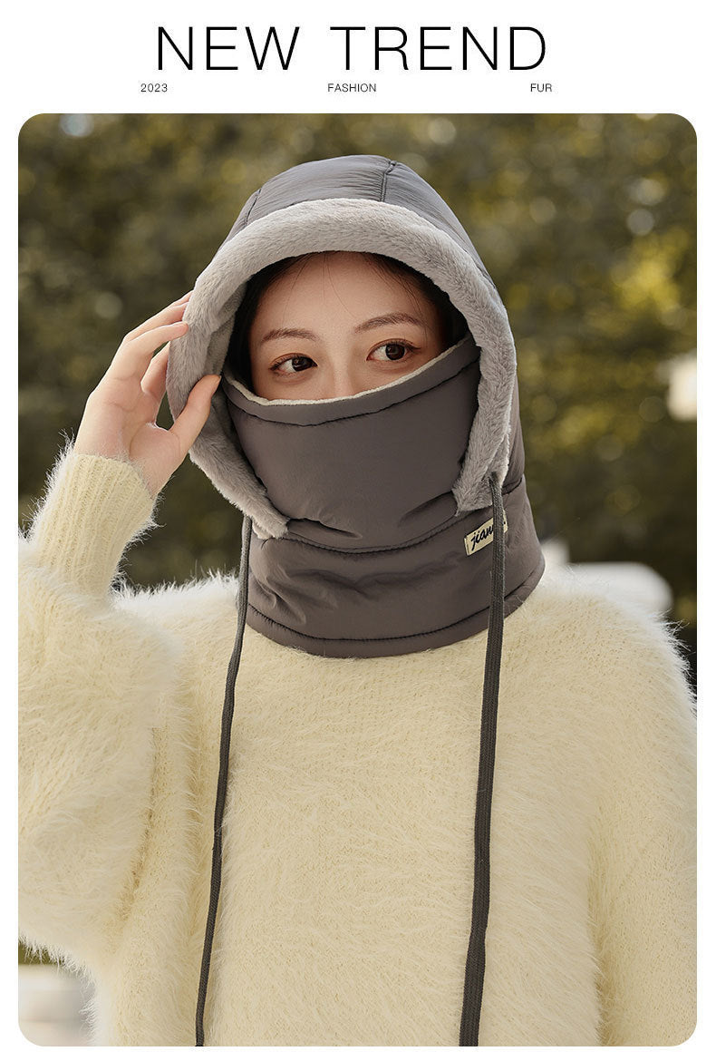 Light grey ear-covering winter hat