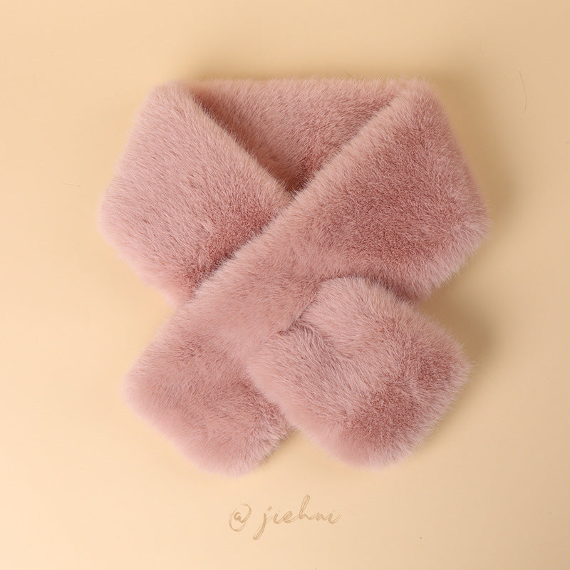 Beige winter beanie for women with faux rabbit fur