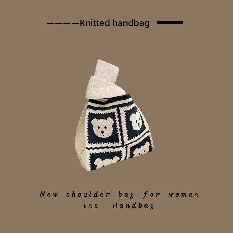 Knitted tote bag with stripe pattern