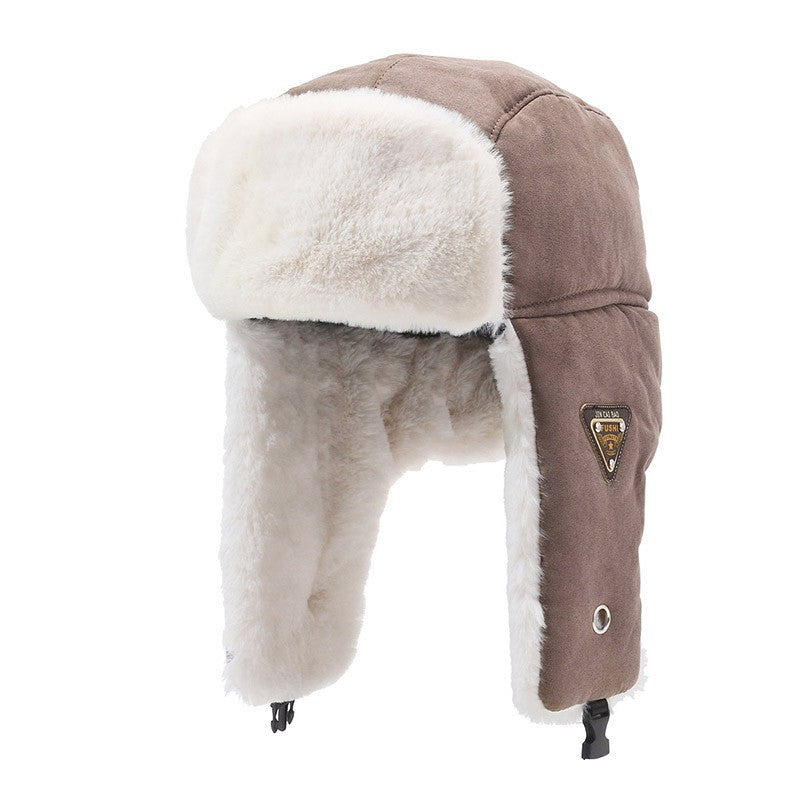 Stylish winter earflap hat in khaki colour