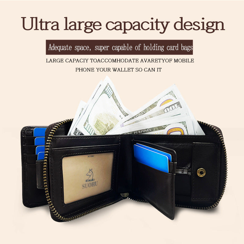 Brown leather men's wallet showcasing card display features