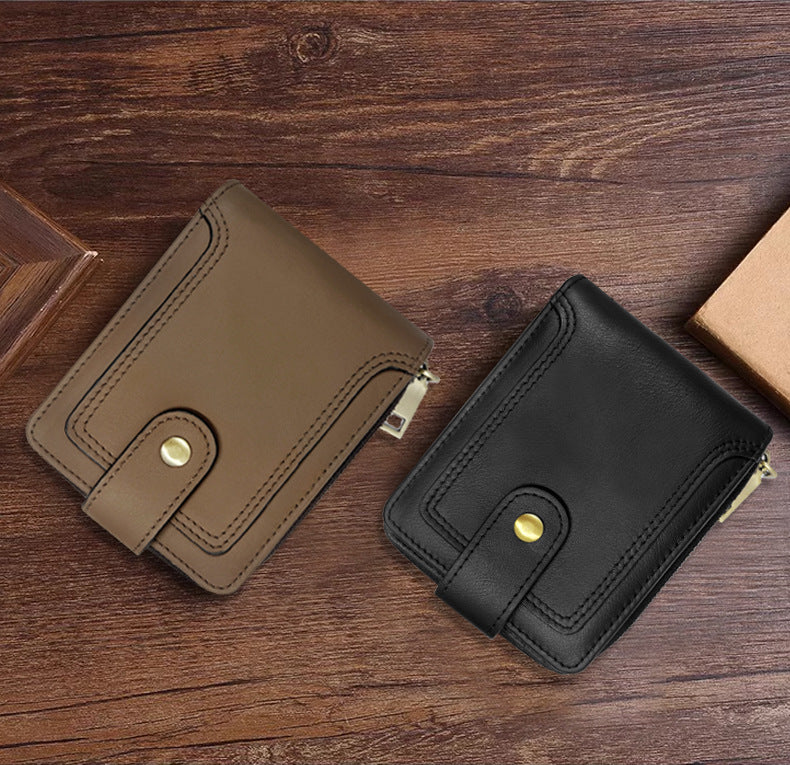 Premium leather wallet in black with zipper and card slots