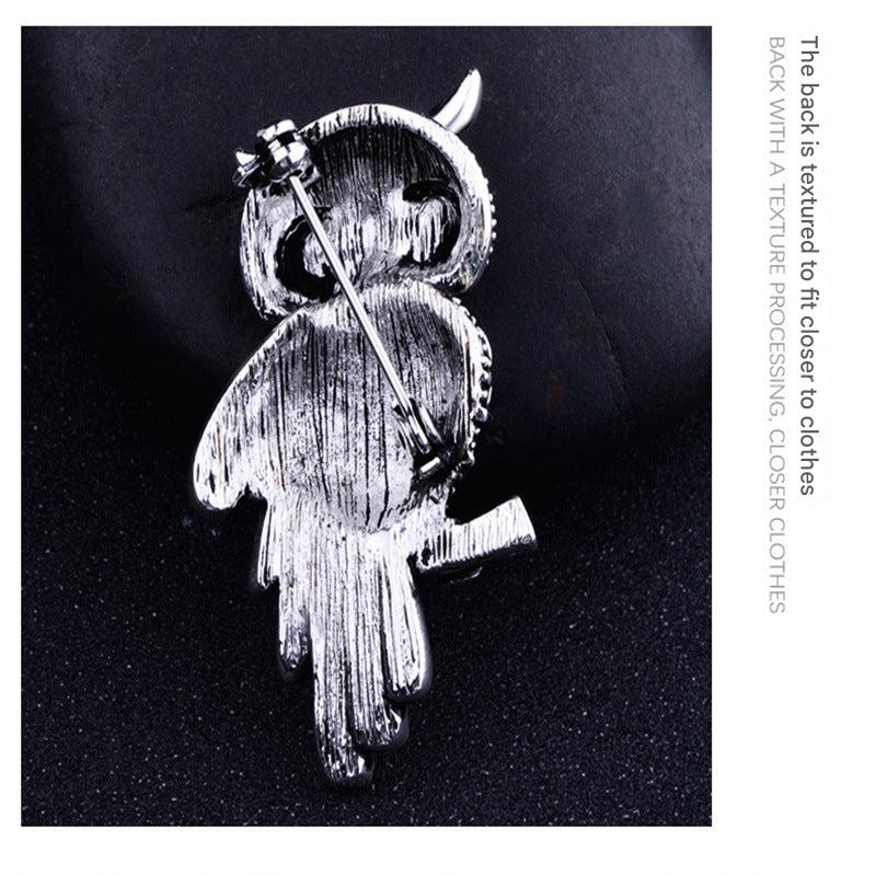 Antique Gold Owl Brooch with Sparkling Crystals
