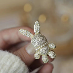 Close-up of Rabbit Brooch with Crystals and Pearls - Image 6
