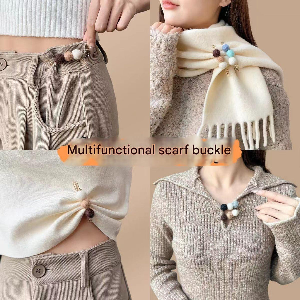 Close-up of adjustable cardigan brooch features