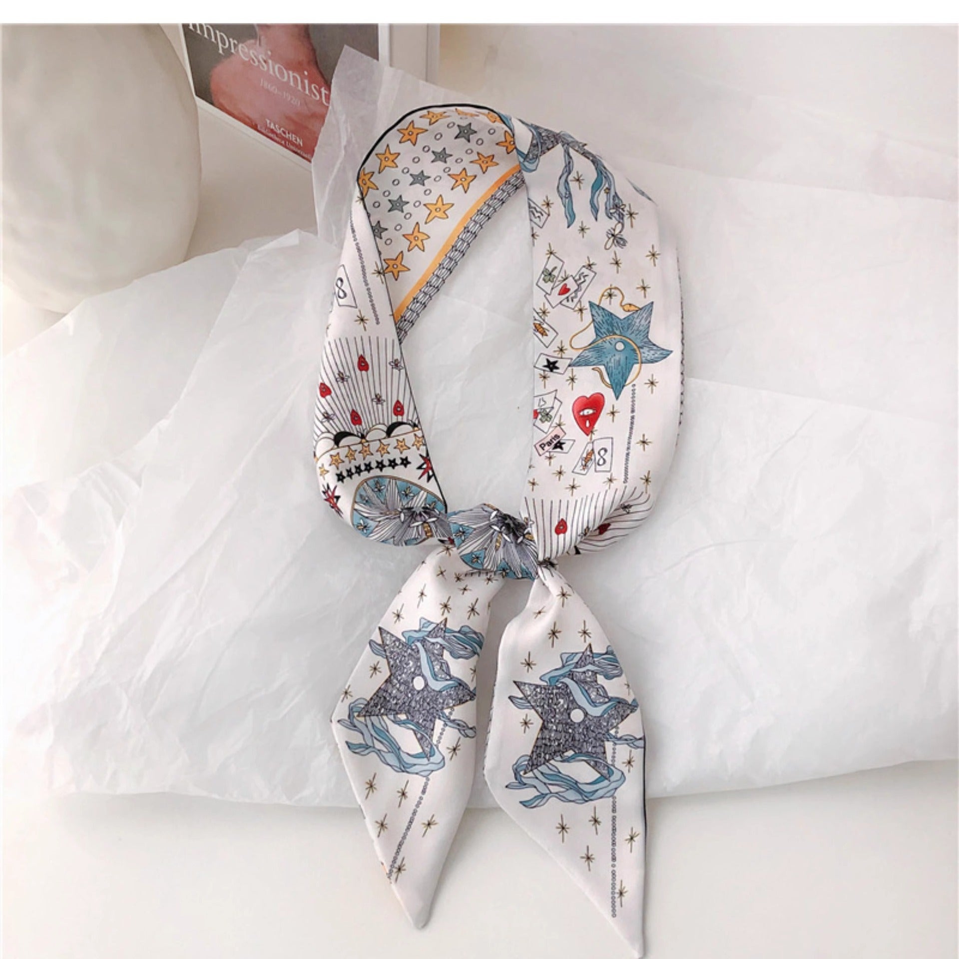 vintage-inspired silk scarf with tarot designs 1