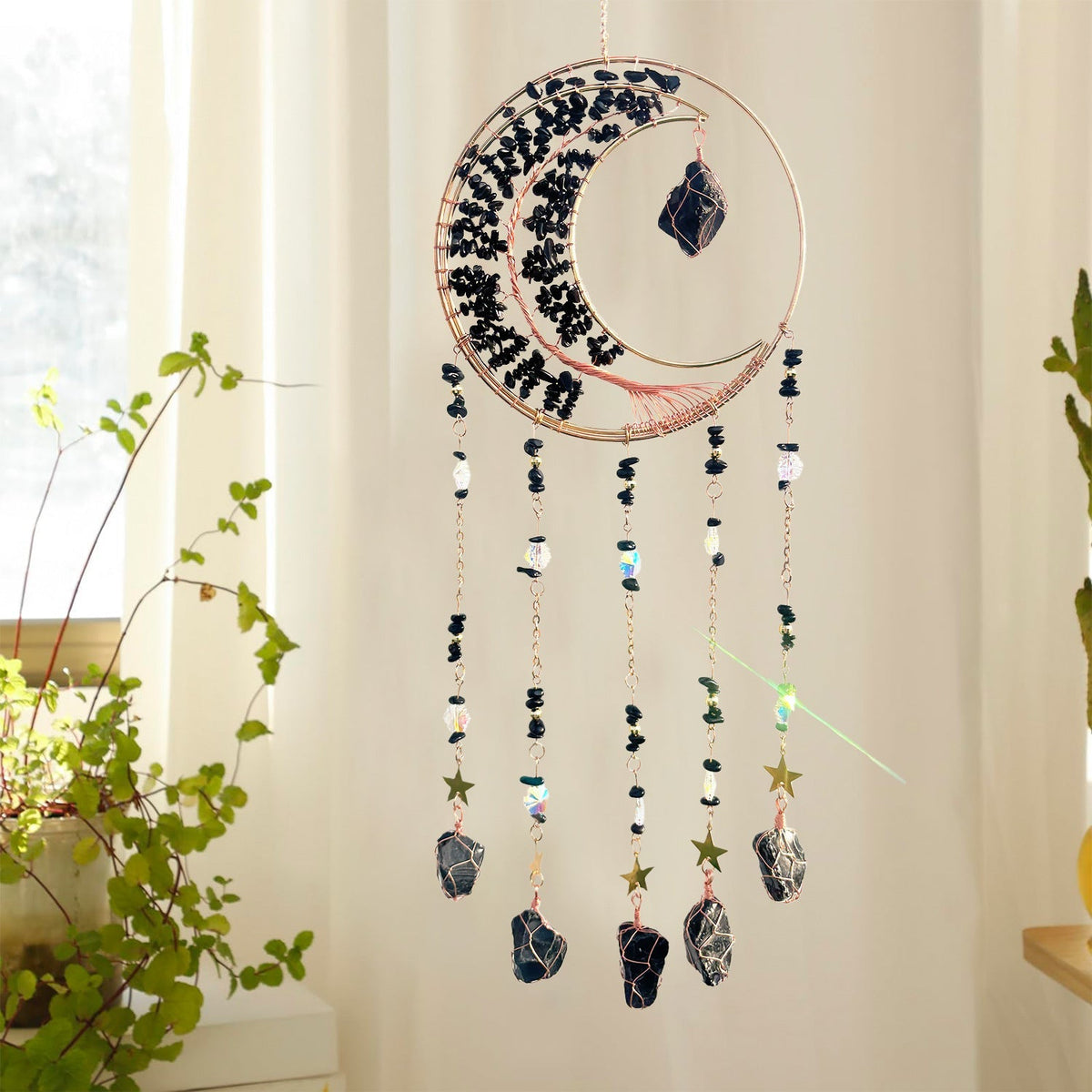 Ethically sourced rose quartz ornament contrasting with furnishings